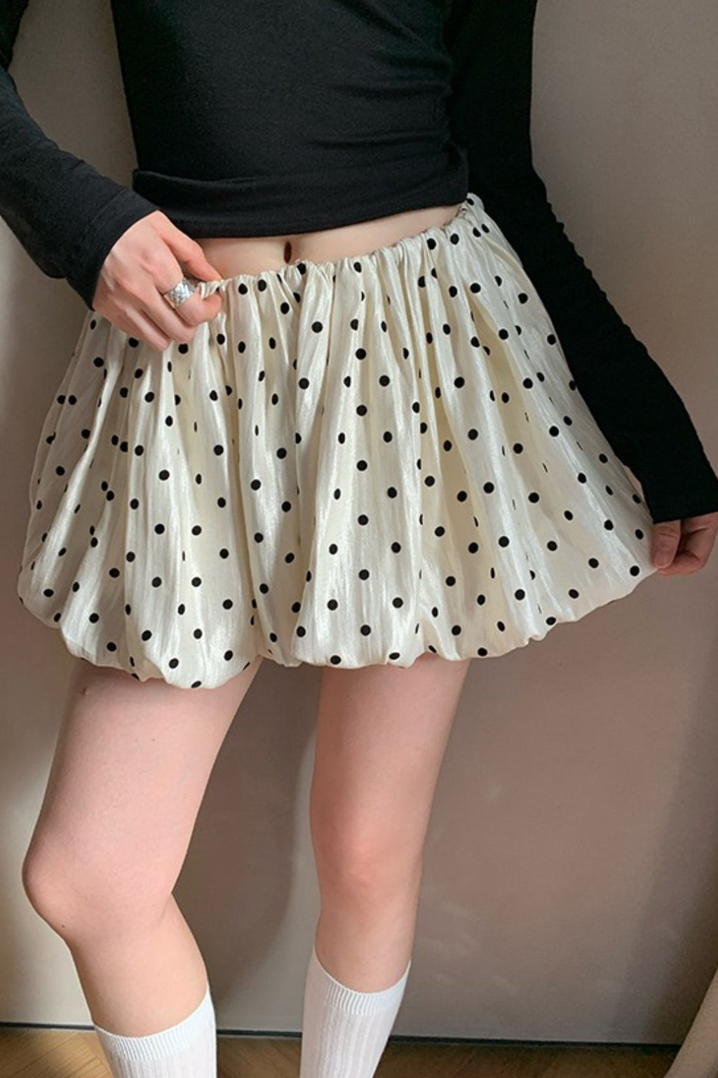 Retro Polka Dot Elastic Waist A Line Mini Skirt image 2
