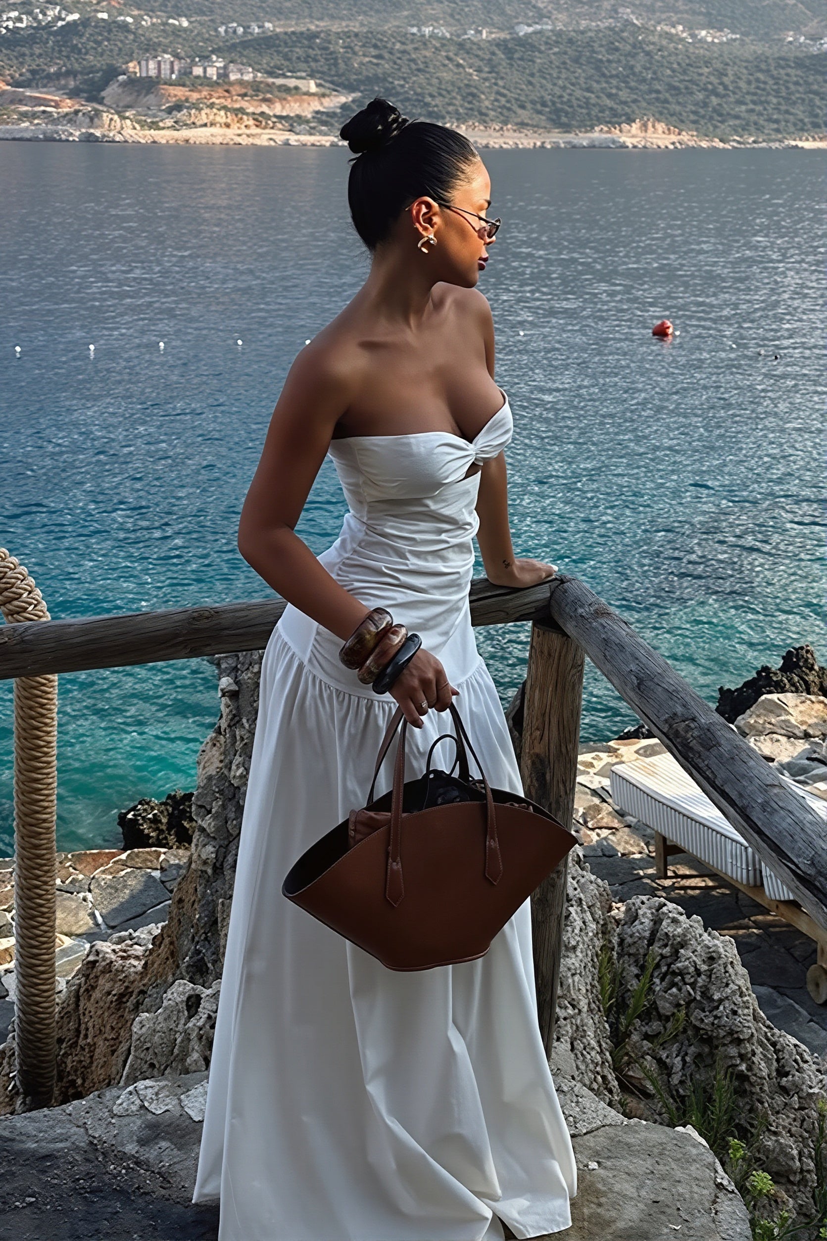 Solid Hollow Bandeau Casual Maxi Dress image 2