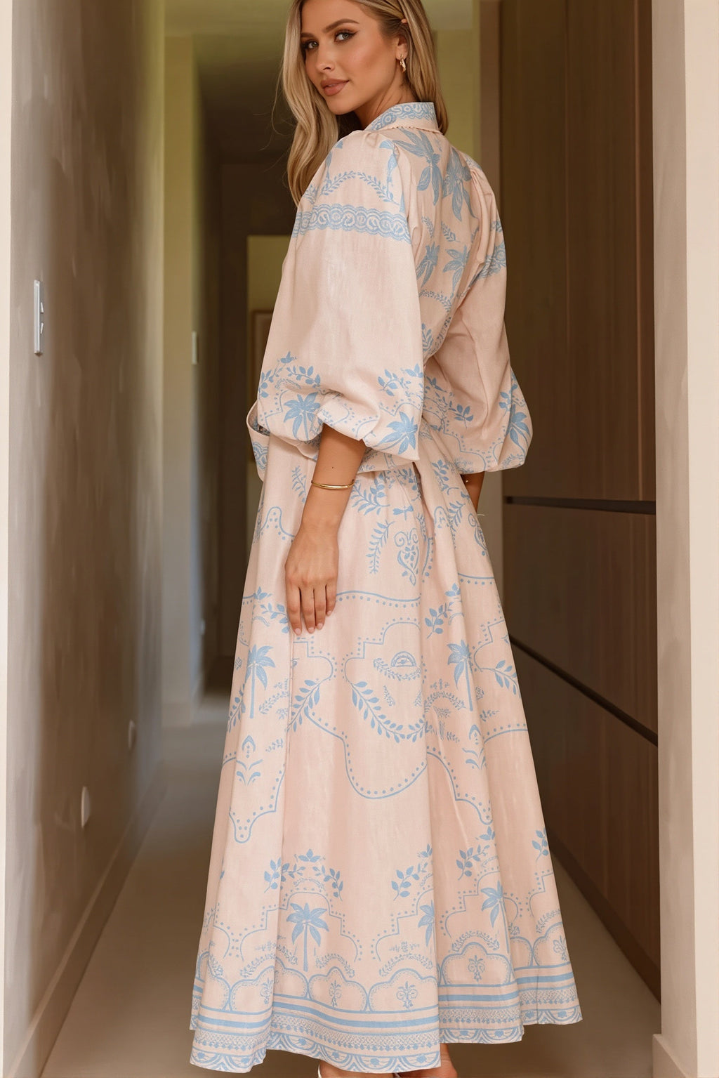 Linen Puff Sleeve Belt Loose Boho Dress image 2