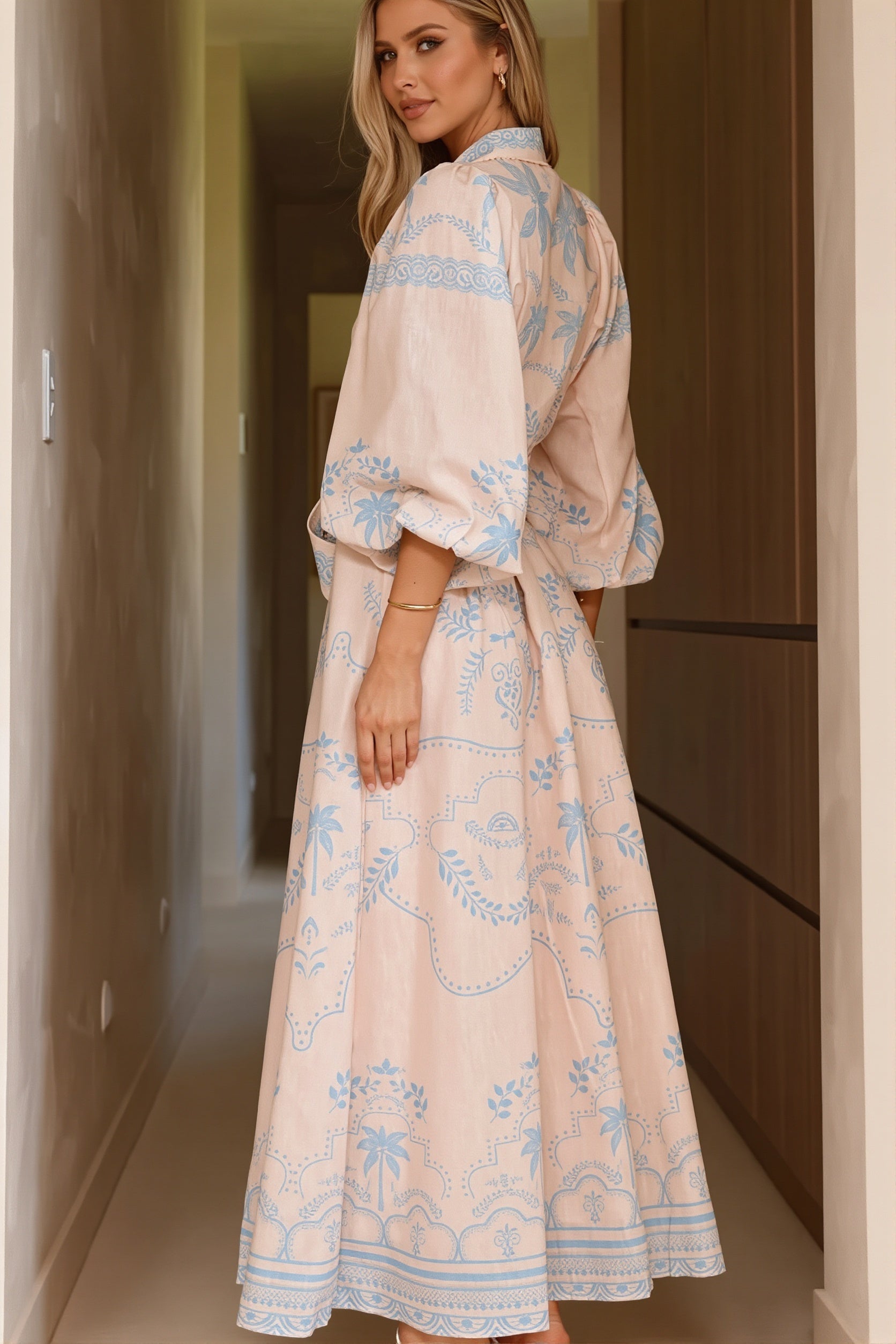 Linen Puff Sleeve Belt Loose Boho Dress image 2