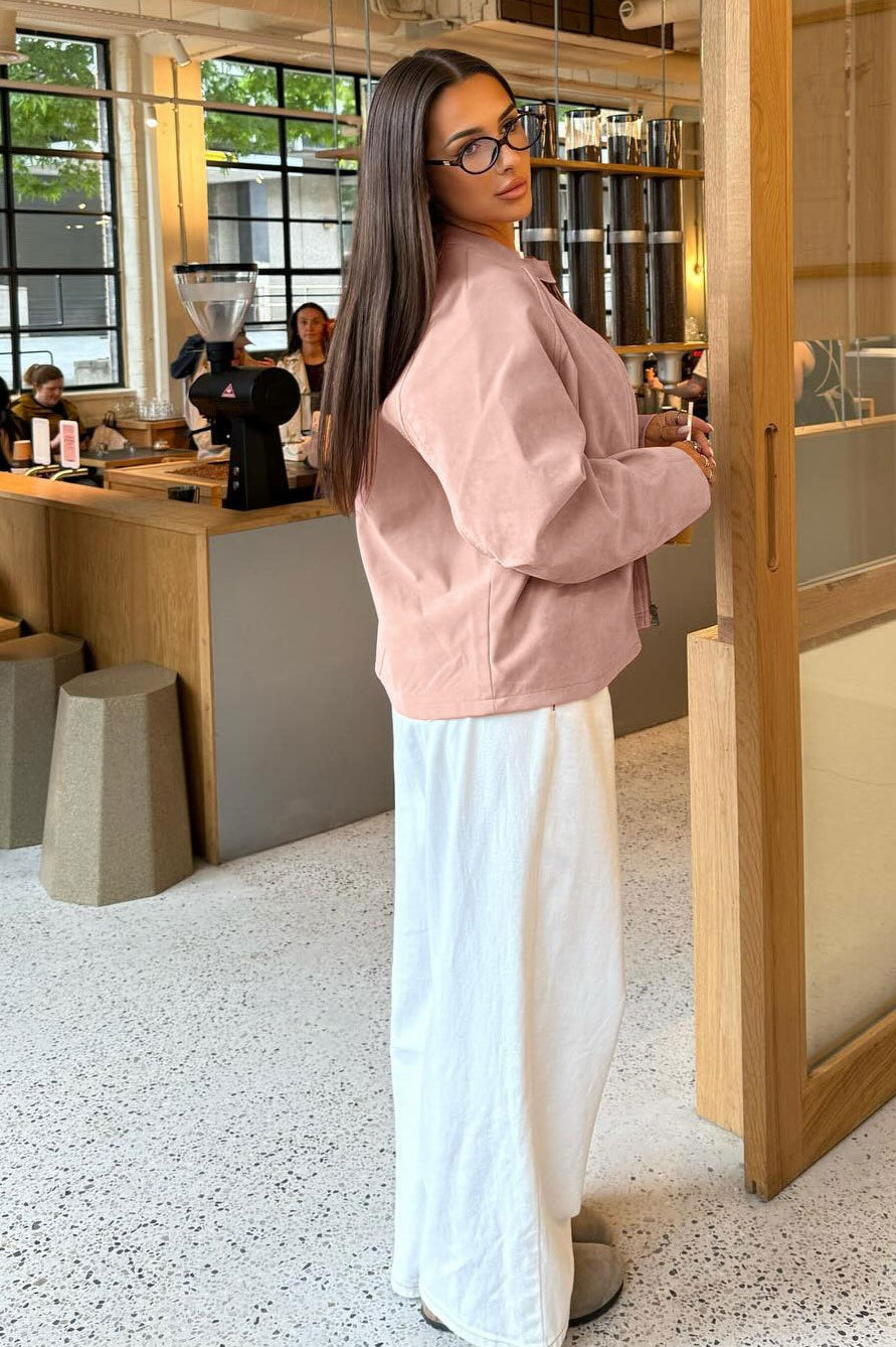 Stand Collar Suede Long Sleeve Jacket image 4
