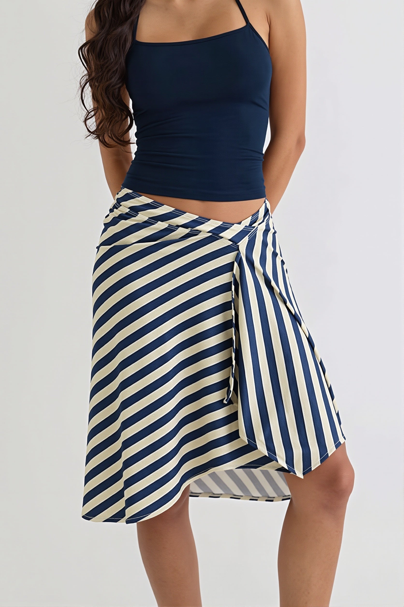 Elegant Striped Irregular Midi Skirt image 4