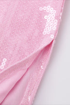 Pink Sequin V-Neck Slit Party Dress image 8