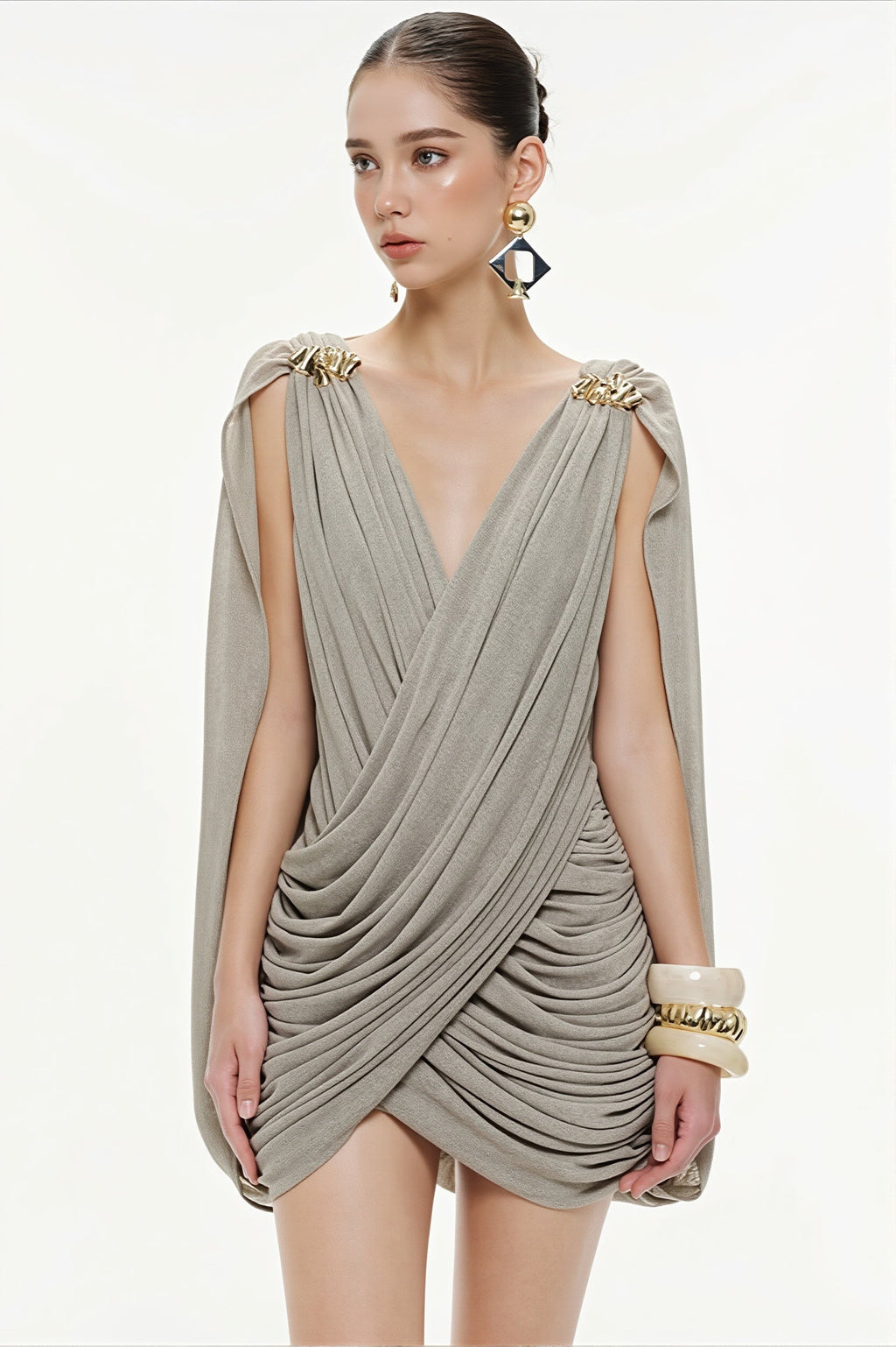 Sexy Solid Deep V Asymmetric Mini Dress image 4
