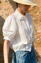 Chic Stripe Lace Puff Sleeve Blouse image 9