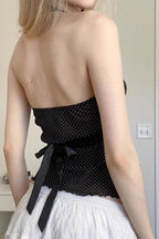 Polka Dot Satin Bow Tie Backless Halter Crop Top image 3