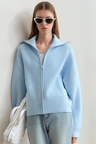 Naval-Collar Zip Lazy-Style Thick Knit Cardigan image 2