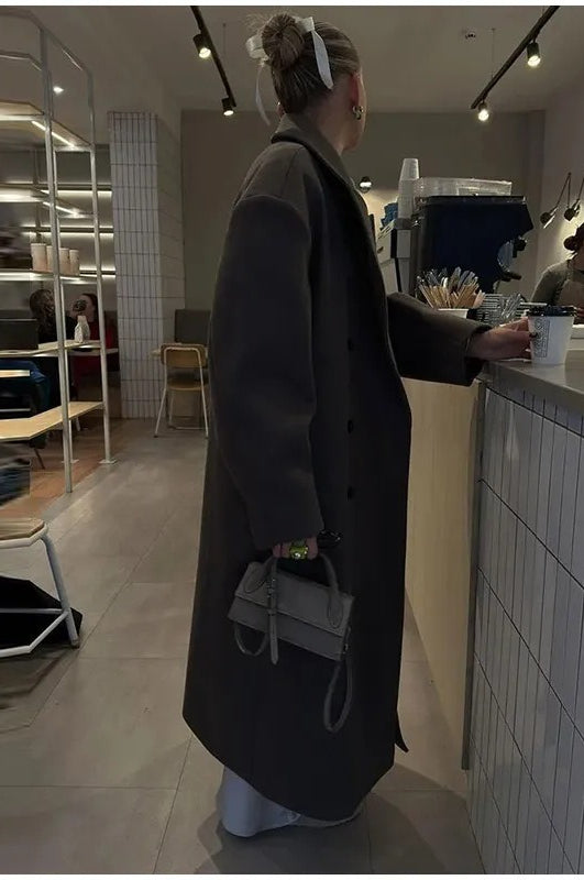 Elegant Casual Solid Color Double-Breasted Long Overcoat image 4