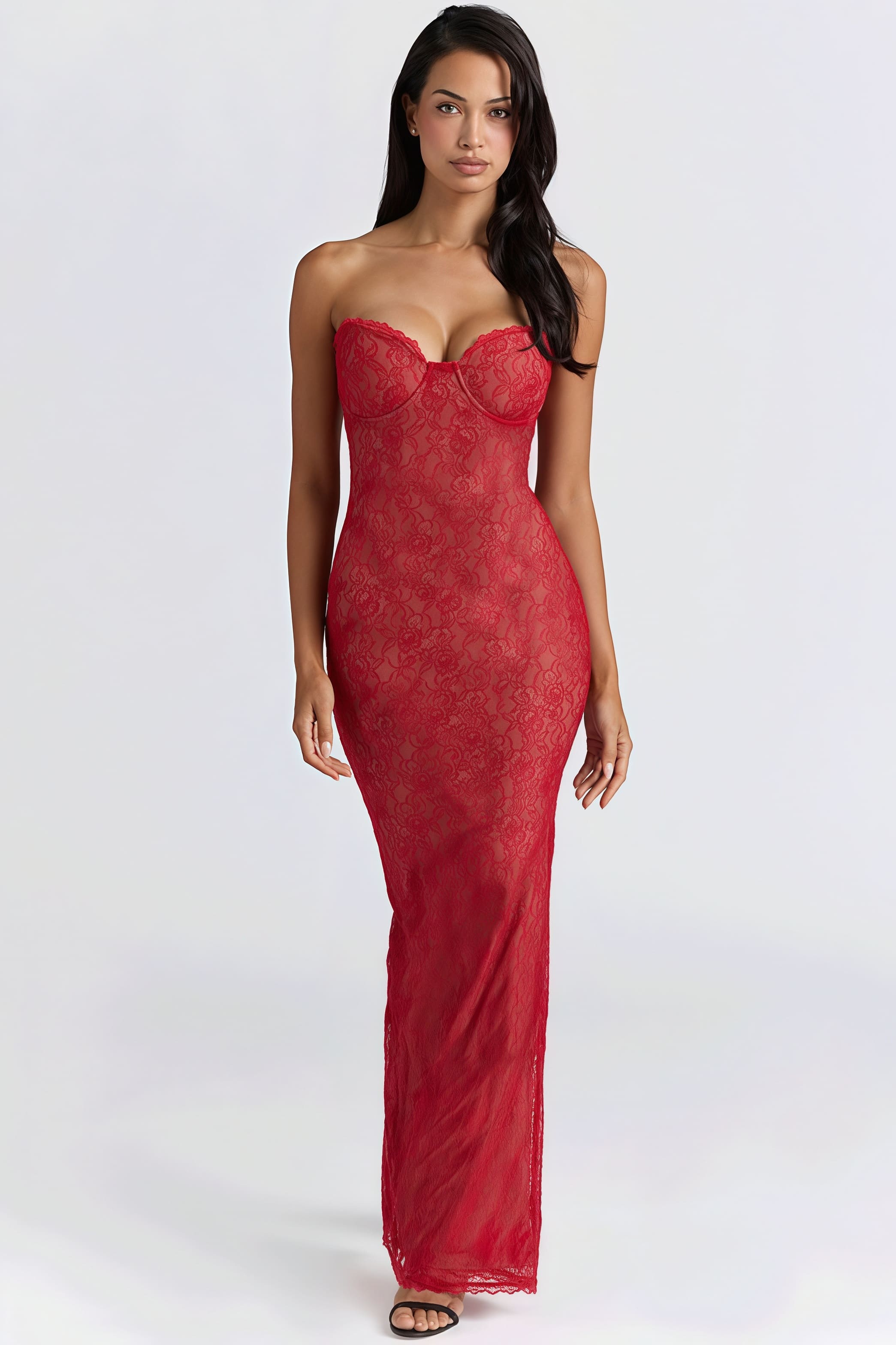 Sexy Lace Sheer Shawl Bandeau Maxi Dress image 6