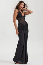 Tie Back Ruched Bodycon Maxi Dress image 5
