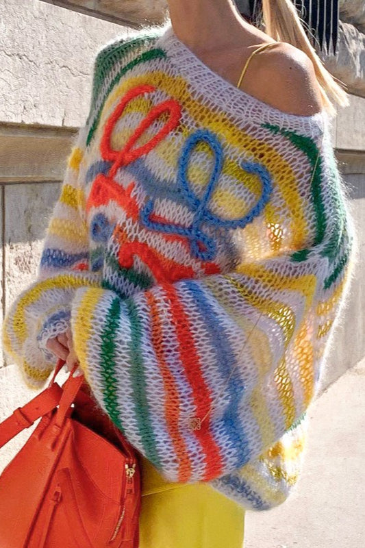 Colorful Stripe Knit Loose Pullover Blouse image 4
