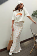 High Waist Satin Floral Print Drape Skirt image 1