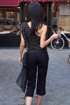 Polka Dot Mesh Asymmetrical Halter Tank Top image 4