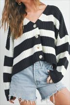 Loose Stripe V Neck Long Sleeve Knit Cardigan image 2