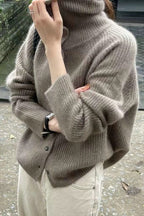 Retro Textured Rib Slim-Fit Single-Row Button Loose Solid Knit Cardigan image 2