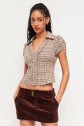 Plaid Ruffled Tie Lapel Slim Blouse image 1