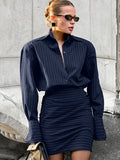 Striped Long Sleeve Shirt Dress Blouse image 1