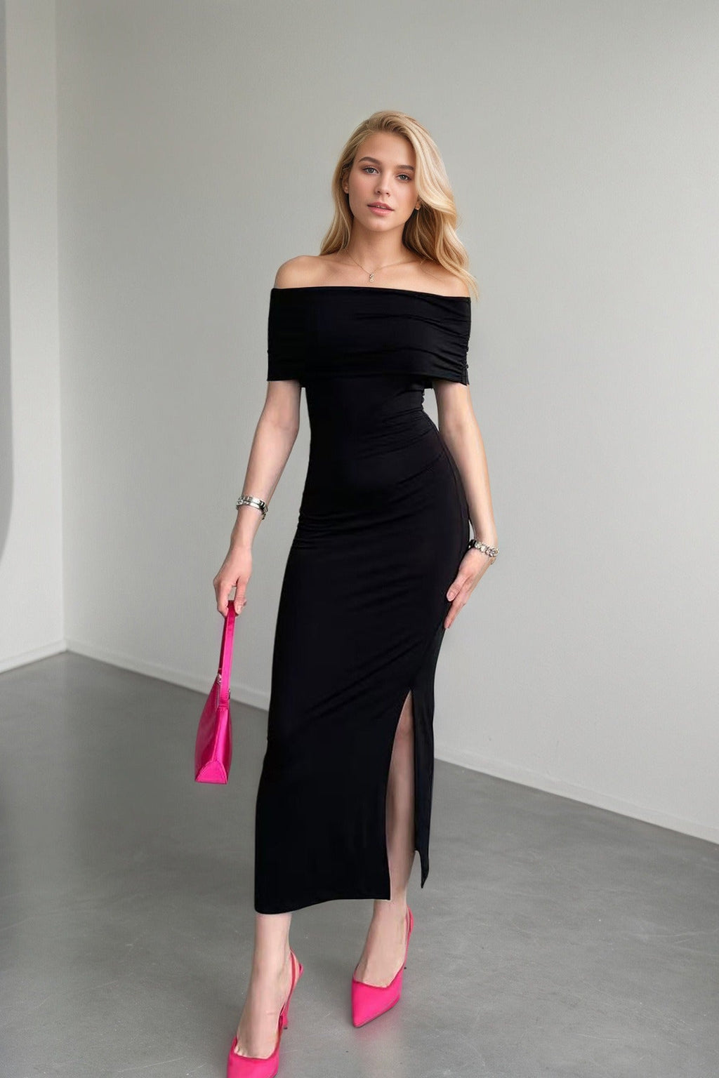 High Waist Off Shoulder Slit Formal Dress image 1