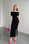 High Waist Off Shoulder Slit Formal Dress image 1