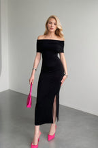 High Waist Off Shoulder Slit Formal Dress image 1