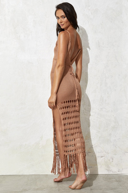 Knit Hollow Tie Fringe Cover Up image 3