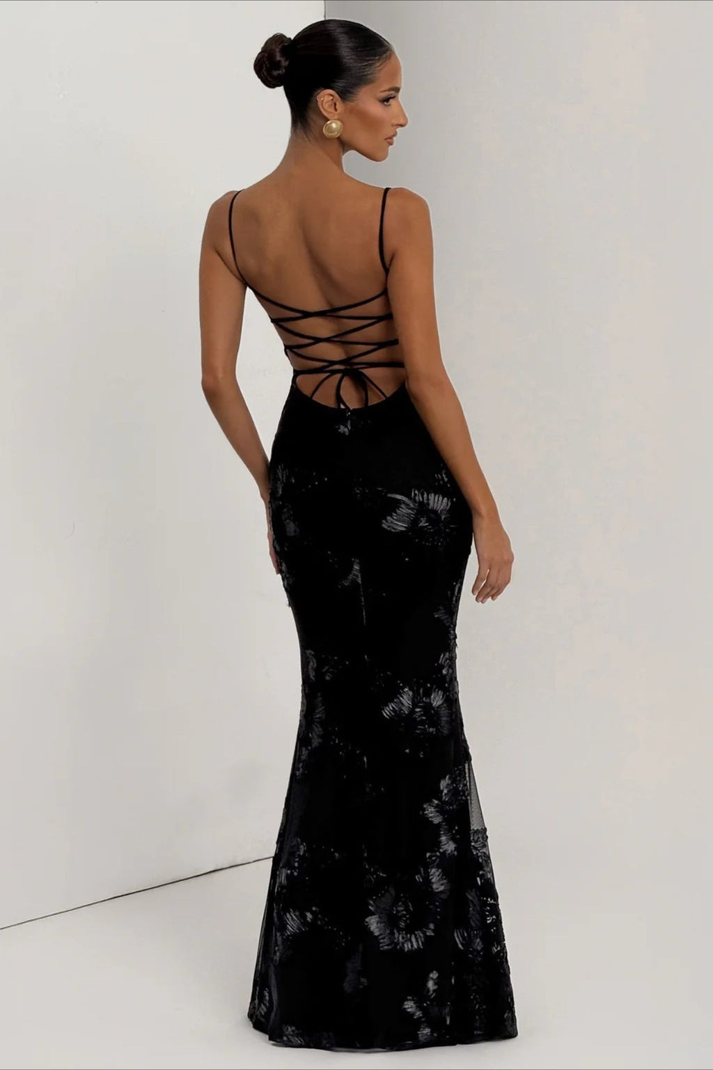 3D Applique Bone Pad Tie Back Solid Prom Dress image 5