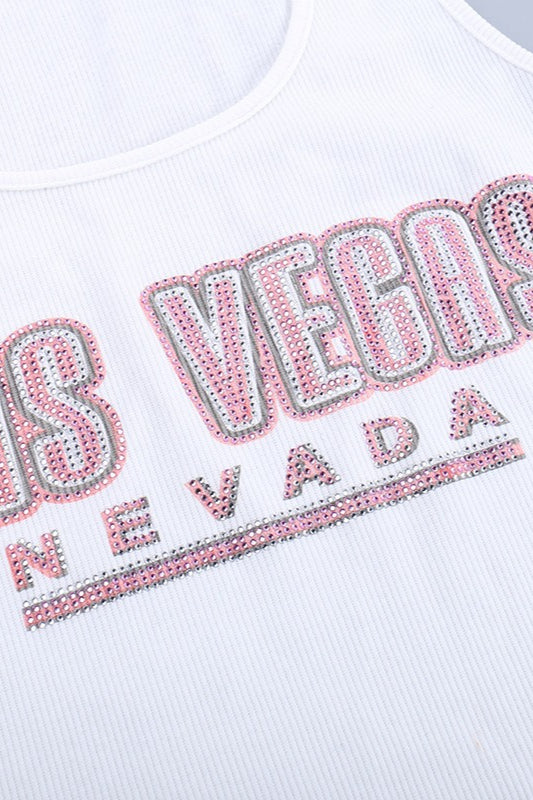 White Print Rhinestone Tank Top image 6
