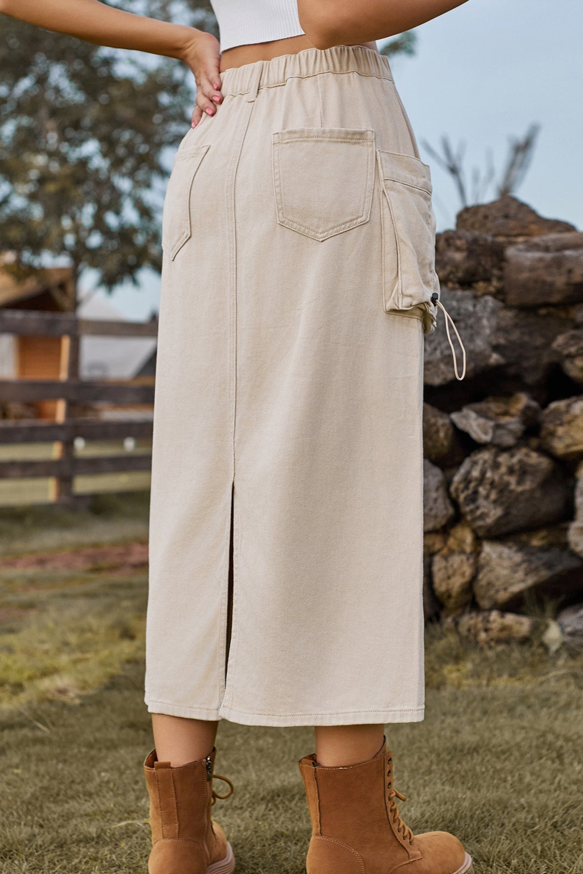 Vintage High-Waist Denim Cargo Midi Skirt image 4