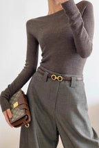 Fine Gauge Wool Ripple Stitch Knit Top image 1