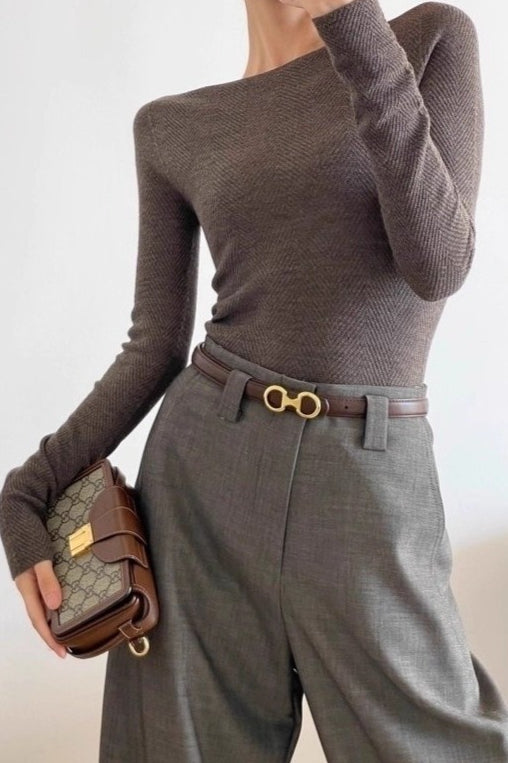 Fine Gauge Wool Ripple Stitch Knit Top image 1