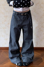 Retro Vertical Stripe Loose Straight Jeans image 1