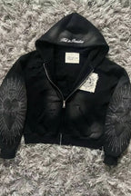 Letter Embroidery Zipper Hoodie image 1