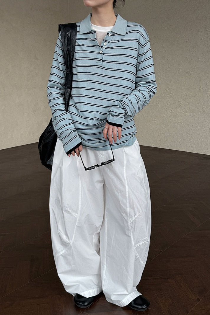 Soft Wool Striped Polo Collar Long Sleeve Long Sleeve Tee image 9