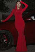 Solid Slim Hooded Mermaid Maxi Dress image 2