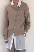 Asymmetrical Button Round Neck Knit Sweater image 1