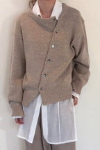Asymmetrical Button Round Neck Knit Sweater image 1