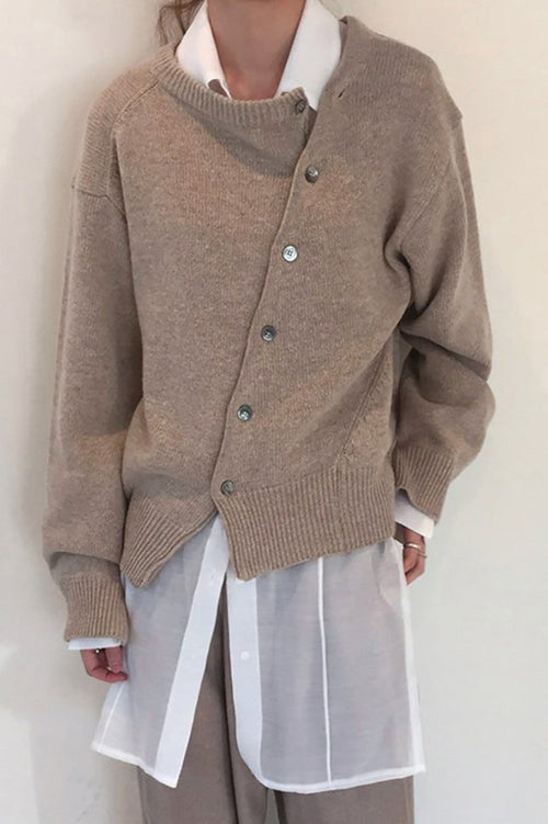 Asymmetrical Button Round Neck Knit Sweater image 1