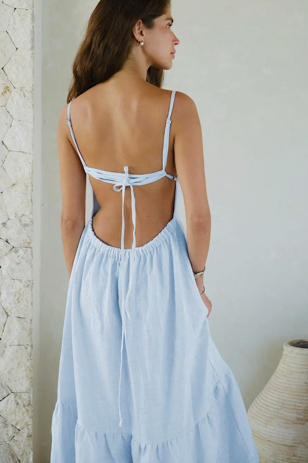 Spaghetti Strap Backless Ruffle Maxi Dress image 11