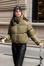 Cropped Faux Leather Insulated Puffer Jacket image 9
