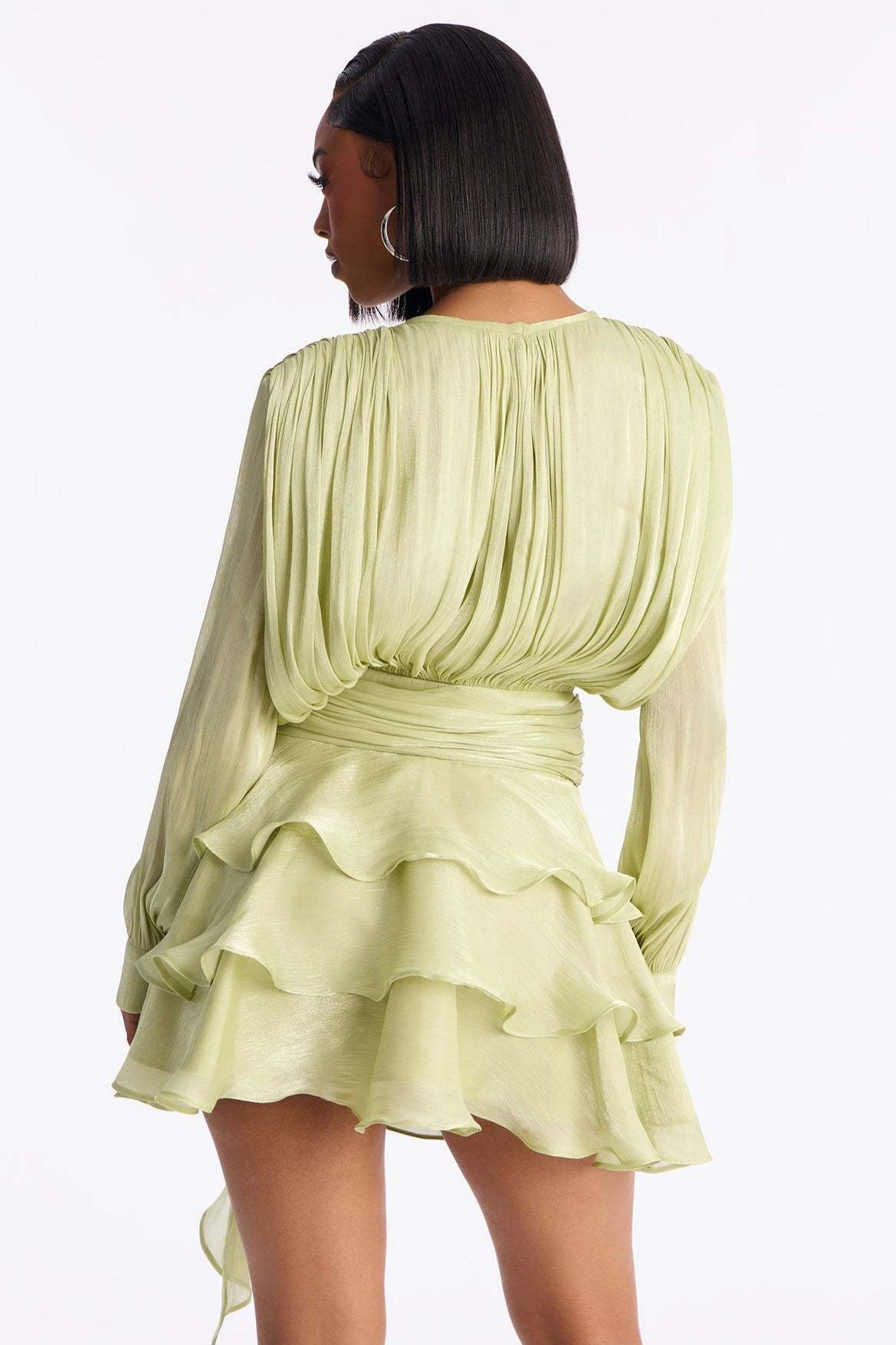Sheen Flowy Tie Ruched Tiered Mini Dress image 3