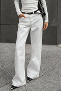 White Cotton Twill High Waisted Straight Leg Jeans image 1
