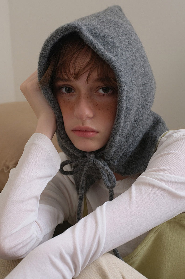 Solid Wool Drawstring Oversized Knitted Balaclava Hat image 6