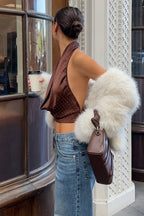 Polka Dot Color Block Backless Halter Crop Top image 3
