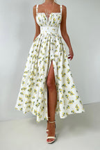Floral Cami Tie High Waist Slit Midi Dress image 4