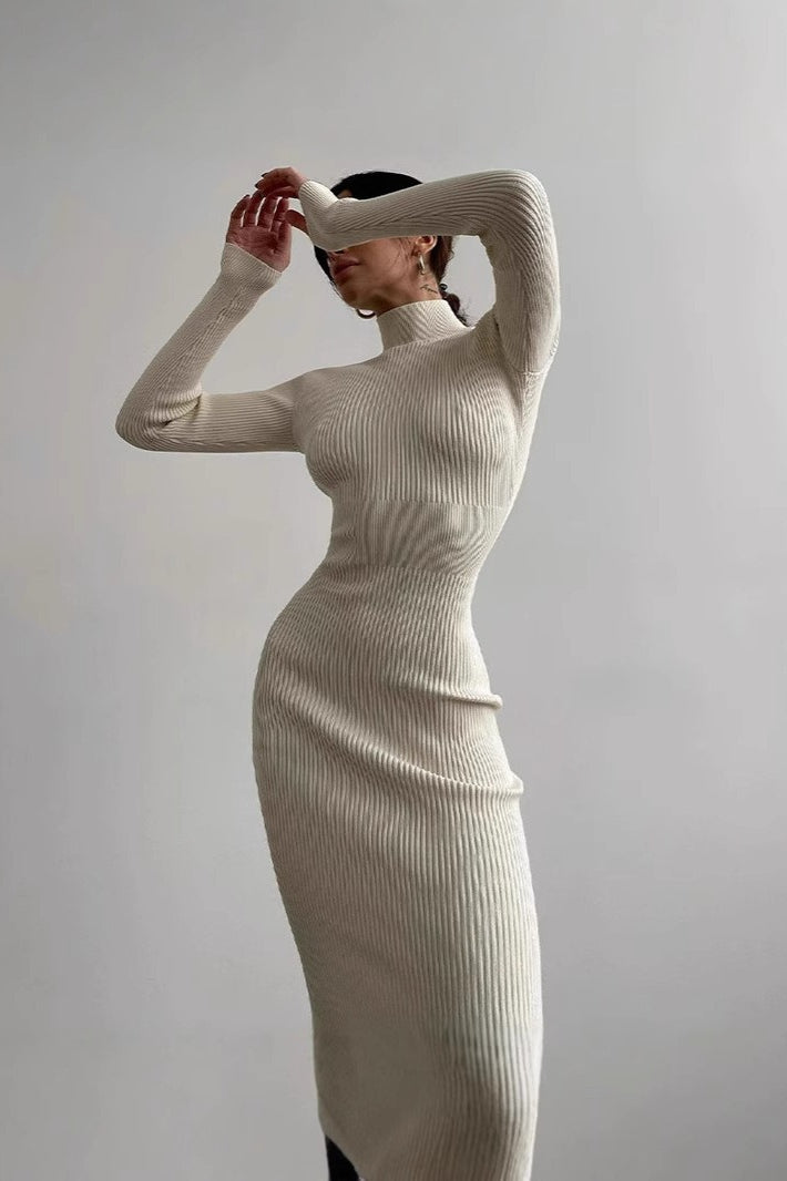 Semi-High Neck Slim Fitted Knit Sweater Dress image 4