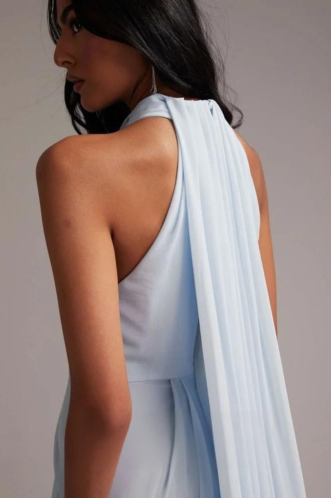 Elegant Halter Light Blue Maxi Party Dress image 5