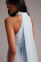 Elegant Halter Light Blue Maxi Party Dress image 5