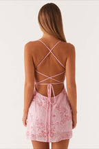 Colorful Beaded Back Tie Cocktail Dress image 12