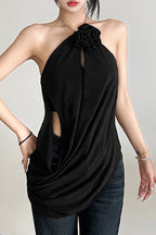 Solid Loose Flowy Halter Backless Blouse image 5