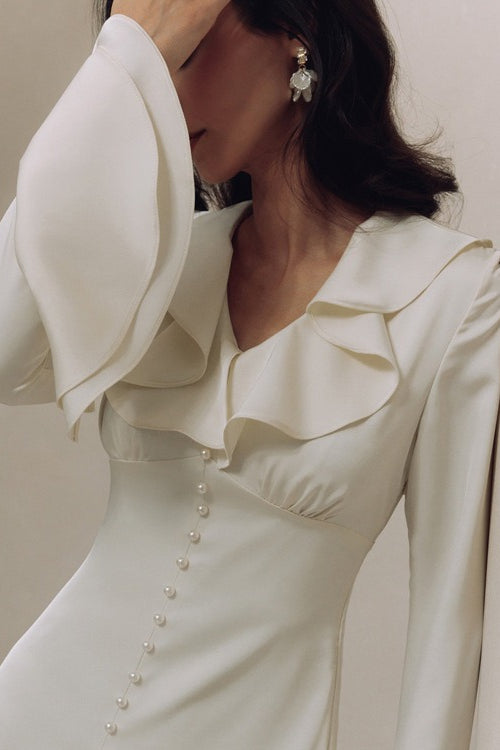 Vintage Ruffled V-Neck Flared Sleeve Maxi Dress image 2